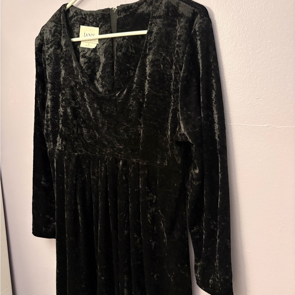 VTG 90s Janis San Francisco black crushed velvet empire waist long sleeve midi 6 - Picture 3 of 5